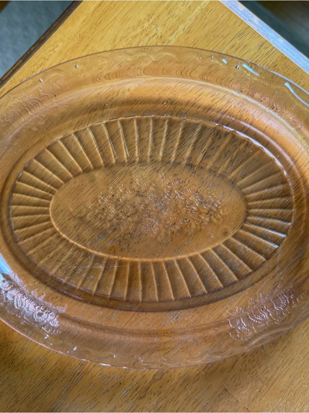 Vintage Clear Pink Pressed Glass Serving Platter